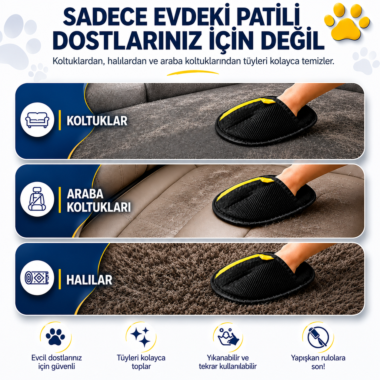 PawSwipe Tüy Toplama Eldiveni Her Yüzey İçin